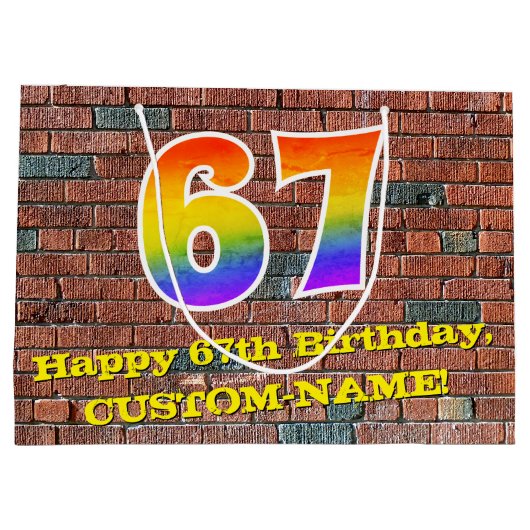 67. Geburtstag: Spaß, Graffiti-Inspiriert Regenbog Große Geschenktüte (Rückseite)