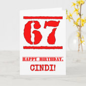 67. Geburtstag: Spaß, Red Rubber Briefmarke Inspir Karte (Gelbe Blume)