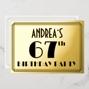 67. Geburtstagsfeier — Art Deco-Look „67“ + Name Folieneinladung