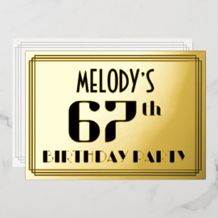 67. Geburtstagsfeier: Art Deco-Look „67“ und Name Folieneinladung