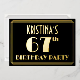67. Geburtstagsparty: Art Deco Look "67", w/ Name Folieneinladung