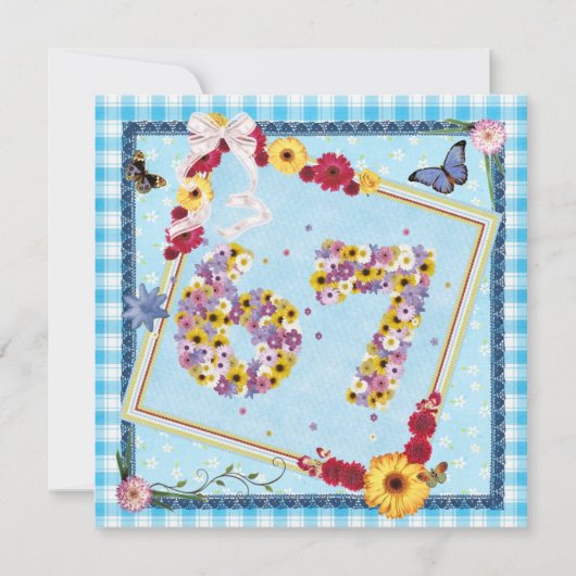 67. Geburtstagsparty Einladung Blume, Schmetterlin (Vorderseite)