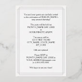 67. Geburtstagsparty — Extravagantes Drehbuch und  Folieneinladung (Rückseite)