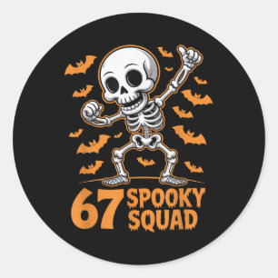67 Grusel-Truppe Halloween-Skelett 6 7 Meme Sechs Runder Aufkleber