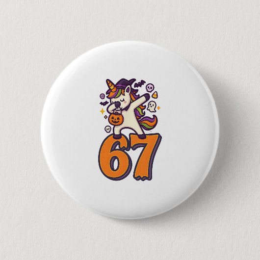 67 Halloween Einhorn Brainrot Meme Sechs Sieben Mä Button (Vorderseite)