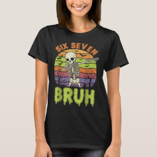 67 Halloween Meme 6 7 Skelett Sechs Sieben Zahlen T-Shirt