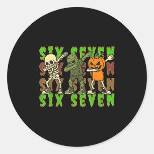 67 Halloween Meme Six Seven Dabbing Skelett Zombie Runder Aufkleber