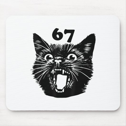 67 Halloween Schwarze Katze Brainrot Meme Sechs Si Mousepad (Vorne)