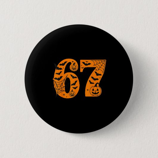 67 Halloween Six Sieben Brainrot Meme Jungs Kinder Button (Vorderseite)