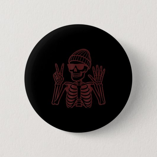 67 Halloween-Skelett-Friedenszeichen Lustiges Meme Button (Vorderseite)