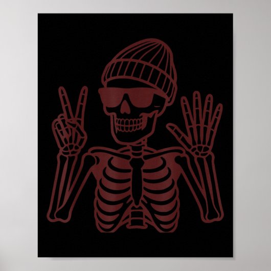 67 Halloween-Skelett Friedenszeichen Lustiges Meme Poster (Vorne)