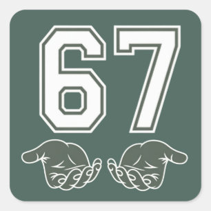 67 Hand Funny Six Seven Meme Generation Alpha  Quadratischer Aufkleber