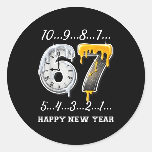 67 Happy New Year Six Seven Funny Countdown 2026 B Runder Aufkleber (Vorderseite)