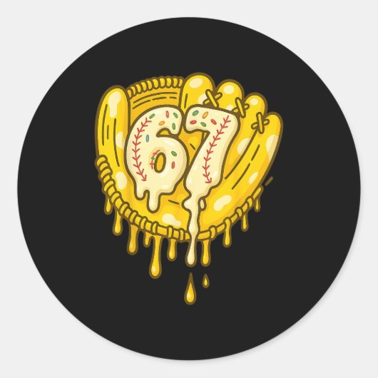 67 Ice Cream Drip Funny Six Seven Baseball Runder Aufkleber (Vorderseite)