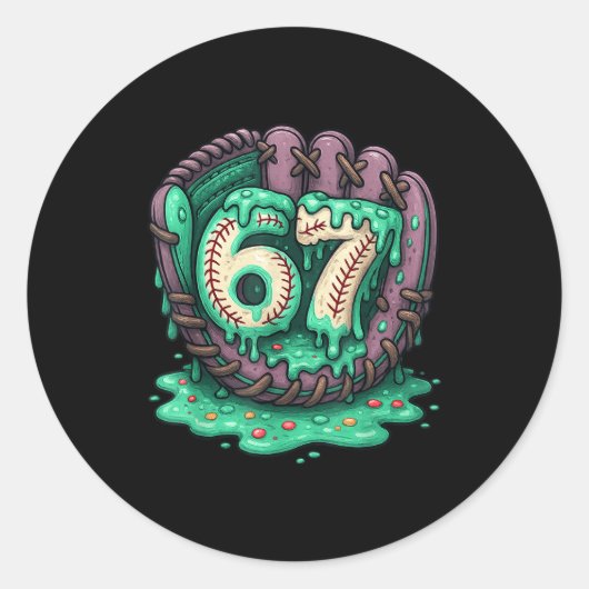 67 Ice Cream Drip Funny Six Seven Baseball  Runder Aufkleber (Vorderseite)