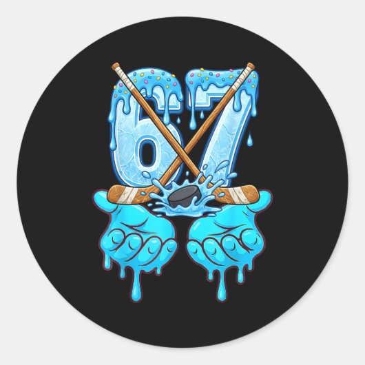 67 Ice Cream Drip Hockey Gen Alpha Slang Six Seven Runder Aufkleber (Vorderseite)