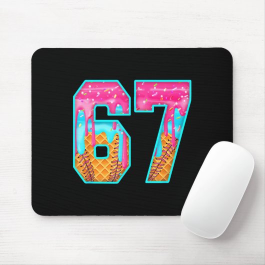 67 Ice Cream Drip Meme Funny Six Seven Funny Numbe Mousepad (Mit Mouse)