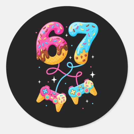 67 Ice Cream Drip Meme Gamer Six Seven Gen Alpha S Runder Aufkleber (Vorderseite)