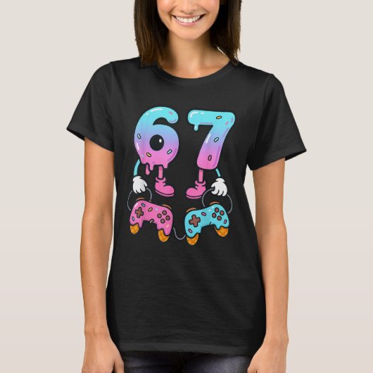67 Ice Cream Drip Meme Gamer Six Seven Gen Alpha T-Shirt (Vorderseite)
