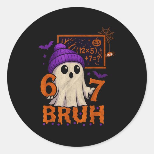 67 Lehrer Halloween Geist Sechs Sieben Meme Mathe Runder Aufkleber (Vorderseite)