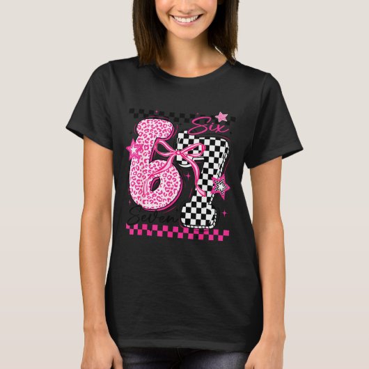 67 Leopard Checkered Funny Six Seven Meme 6-7 Teac T-Shirt (Vorderseite)