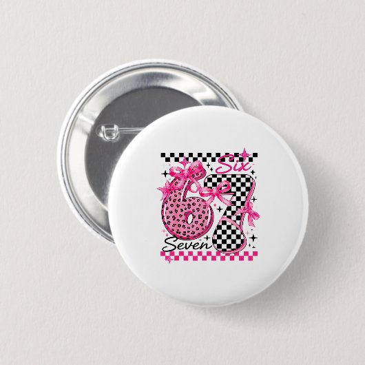 67 Leopard Checkered Six Seven Meme 6-7 Teachers Button (Vorne & Hinten)