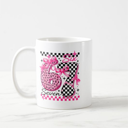 67 Leopard Checkered Six Seven Meme 6-7 Teachers Kaffeetasse (Links)