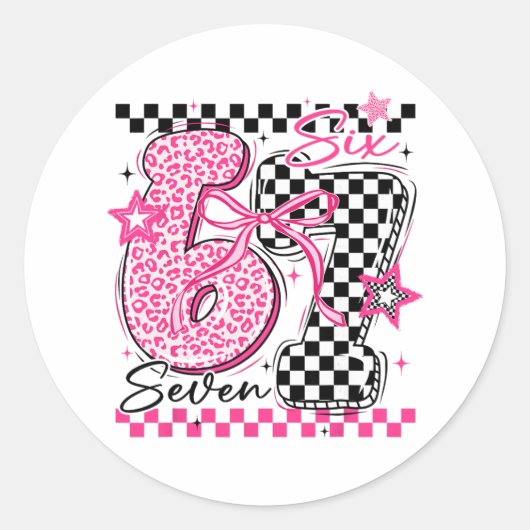 67 Leopard Kariert Lustig Sechs Sieben Meme 6-7 Te Runder Aufkleber (Vorderseite)
