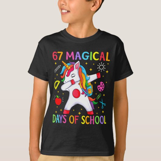 67 Magical Days Of School Unicorn Six Seven Teache T-Shirt (Vorderseite)