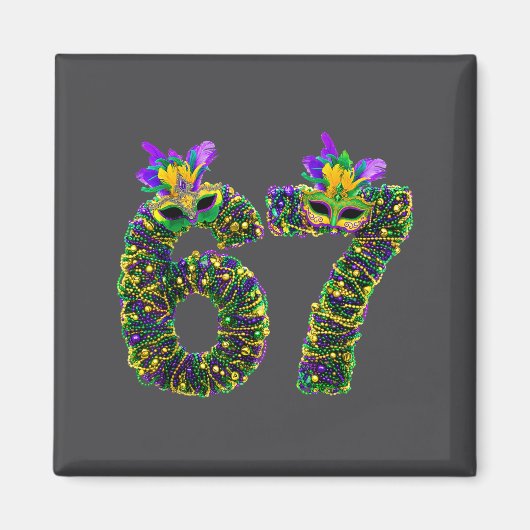 67 Mardi Gras Beads Mask Six Seven Meme 6 7 Carniv Magnet (Vorne)