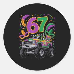 67 Mardi Gras Monster Car Truck Karneval Design  Runder Aufkleber