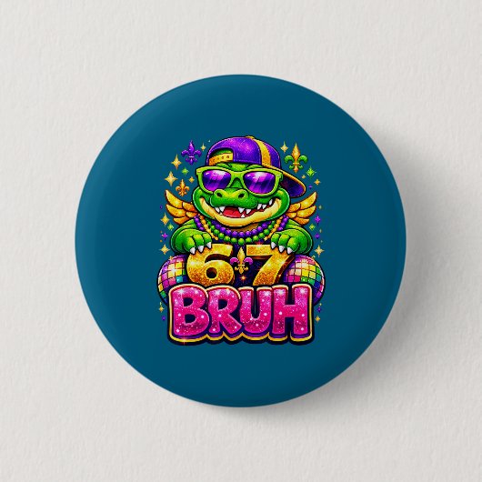 67 Mardi Gras Party Alligator Mardigator sechs sie Button (Vorderseite)