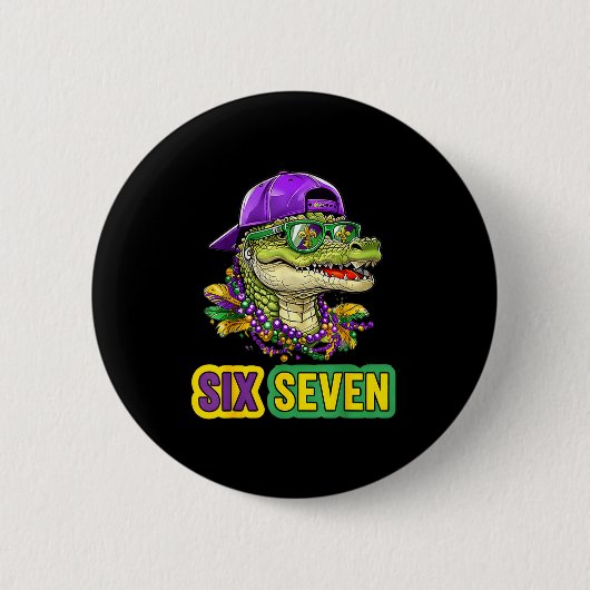 67 Mardigator Alligator Mardi Gras Six Seven Funny Button (Vorderseite)