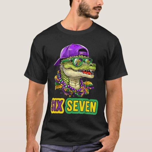 67 Mardigator Alligator Mardi Gras Six Seven Funny T-Shirt (Vorderseite)