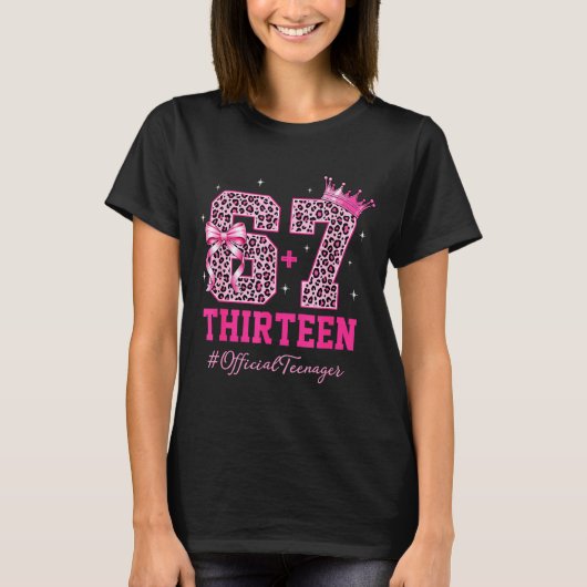67 Meme 13th Birthday Girl Leopard Nk Bow Cute Tee (Vorderseite)