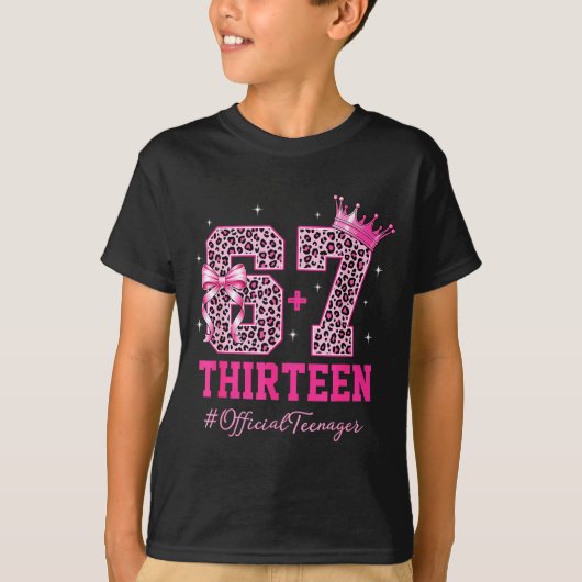 67 Meme 13th Birthday Girl Leopard Nk Bow Cute Tee (Vorderseite)