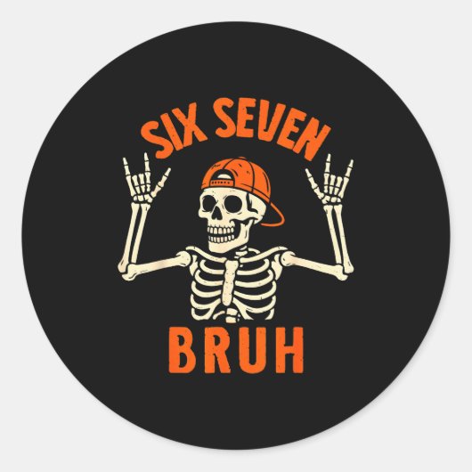 67 Meme 6 7 Funny Halloween Skeleton Rock On Six S Runder Aufkleber (Vorderseite)