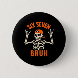 67 Meme 6 7 Lustiger Halloween-Skelett Rock On Six Button