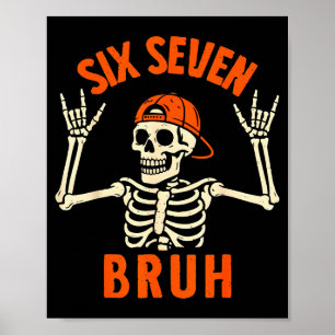 67 Meme 6 7 Lustiges Halloween-Skelett Rock On Six Poster