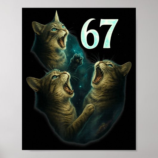 67 Meme Cat Howling At 67 Funny 6 7  Poster (Vorne)