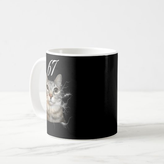 67 Meme Cat Howling At Moon Brainrot Funny 6 7 Kaffeetasse (Vorderseite Links)