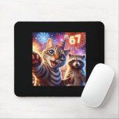67 Meme Cat Raccoon New Year Selfie Funny Birthday Mousepad (Mit Mouse)