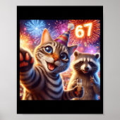 67 Meme Cat Raccoon New Year Selfie Funny Birthday Poster (Vorne)