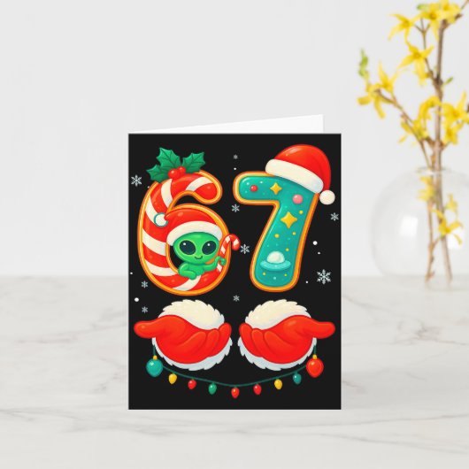 67 Meme Christmas Funny Alien Santa Six Seven Xmas Karte (Gelbe Blume)