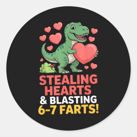 67 Meme Dinosaur Stealing Hearts 6-7 Farts Valenti Runder Aufkleber (Vorderseite)