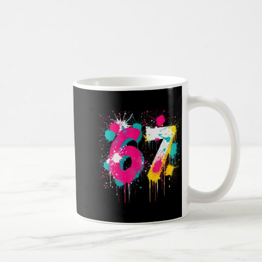 67 Meme Drip Spray Paint Six Seven 80s Bright Colo Kaffeetasse (Rechts)