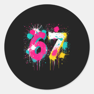 67 Meme Drip Sprayfarbe Six Seven 80er Helle Farbe Runder Aufkleber