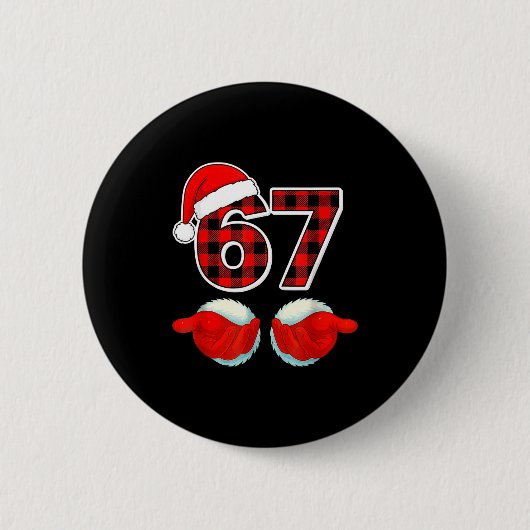 67 Meme Funny Christmas Red Plaid Xmas Pajamas Sla Button (Vorderseite)