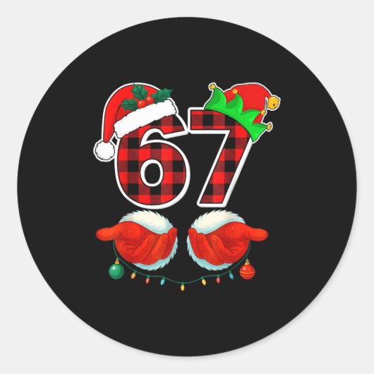 67 Meme Funny Christmas Red Plaid Xmas Pajamas Sla Runder Aufkleber (Vorderseite)