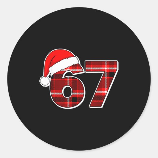 67 Meme Funny Christmas Red Plaid Xmas Pajamas Sla Runder Aufkleber (Vorderseite)